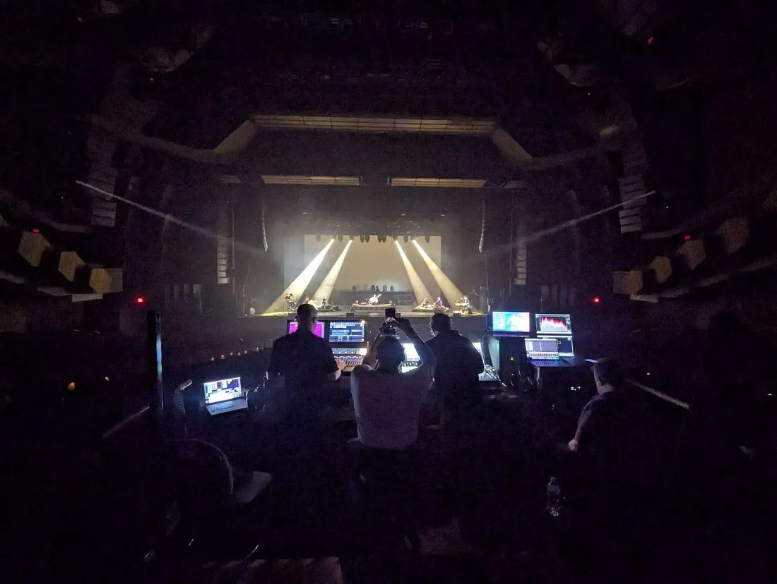 Front of house crew at the desks during a Rishab theatre show